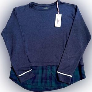 VINEYARD VINES GIRLS DREAMCLOTH MIXED MEDIA TOP XL(16) DEEP BAY HEATHER GRAY